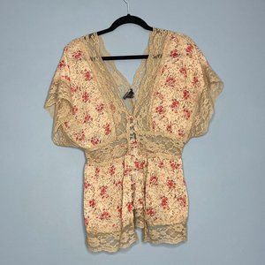 Tan Chiffon/Lace Blouse
